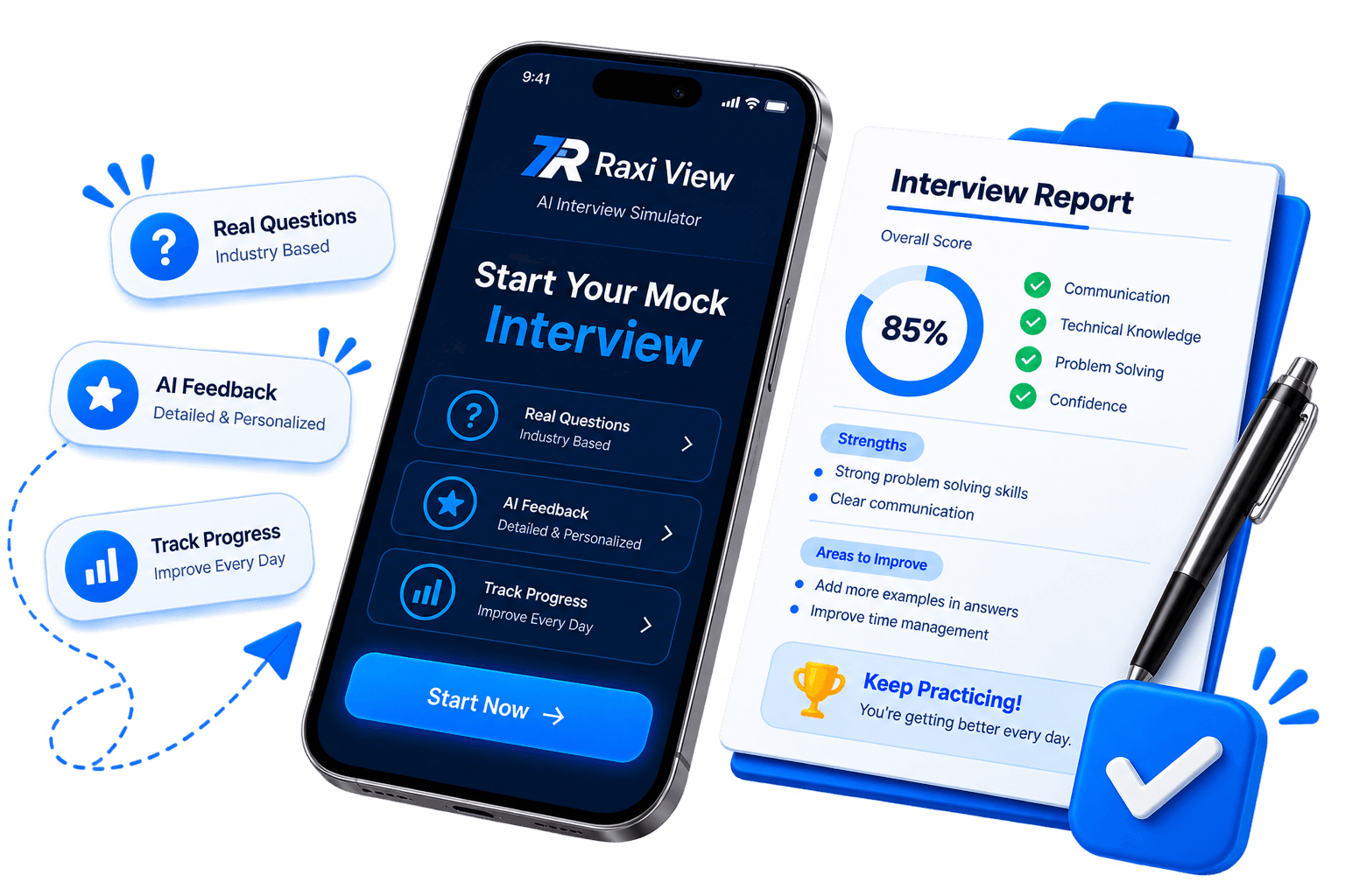 Student reviewing mock interview feedback on a phone